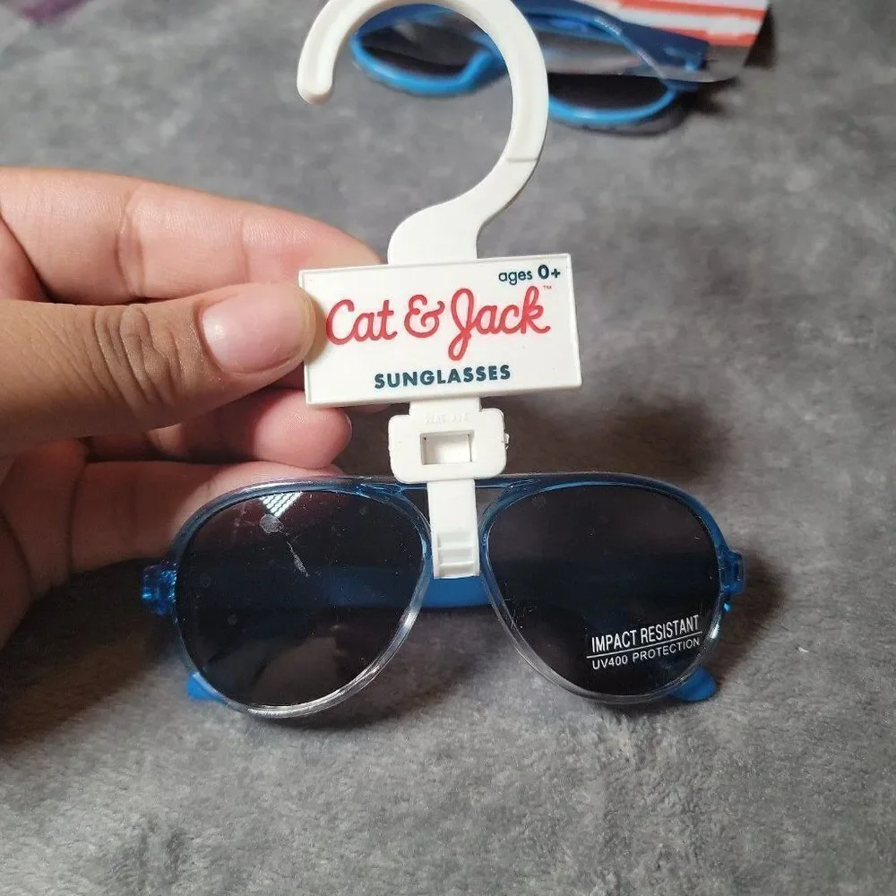 Cat & Jack Kids Black Blue Geometric 100% UV Protection Square Sunglasses Set